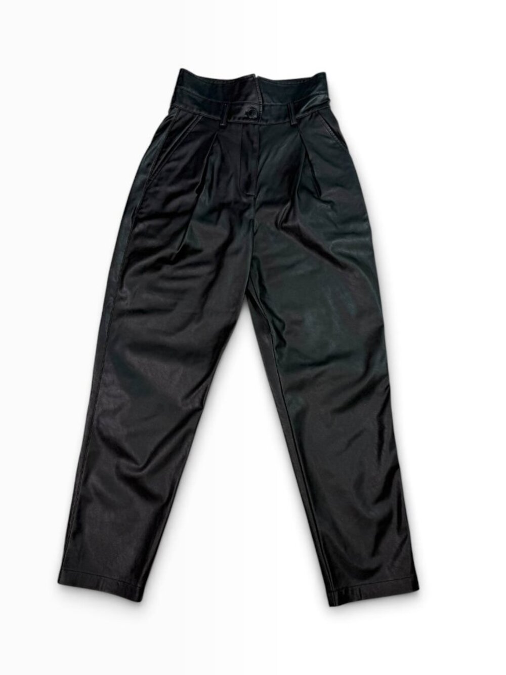 PINKO Italy Black Aurelio Trousers Vegan Leather Paper Bag Waist $249 Size US 2
